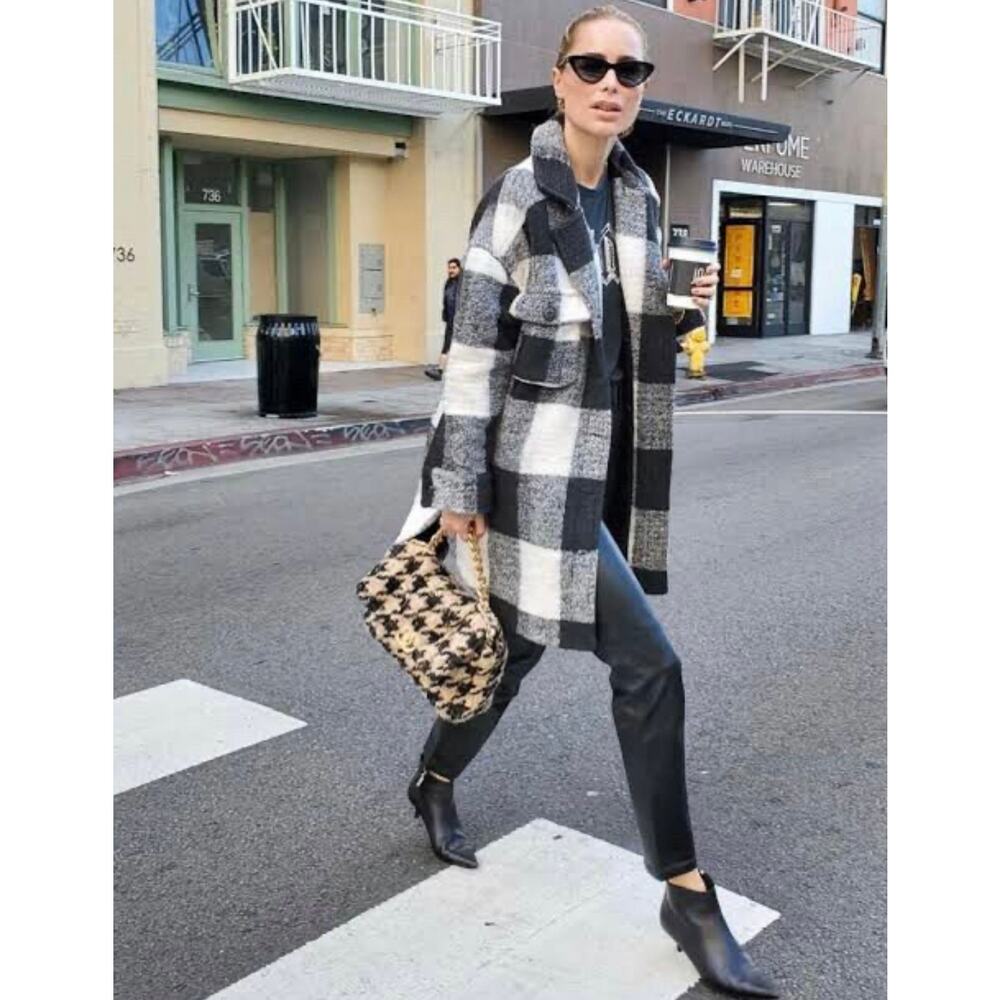Anine Bing Mave Jacket Cream Buffalo Check Wool Jacket Small Coat Plaid